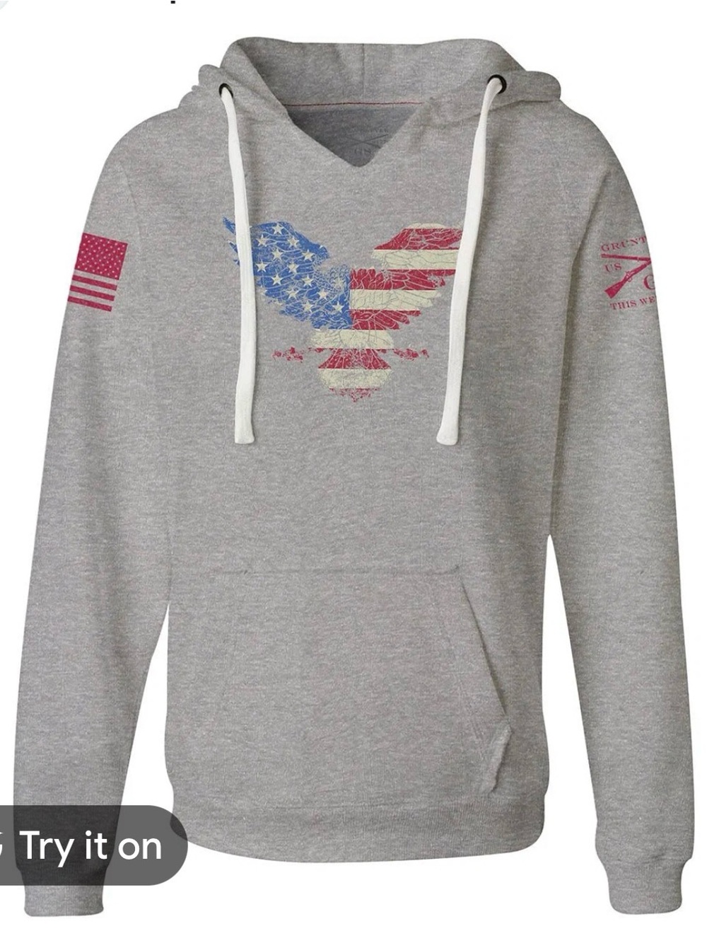 Grunt Style Grey Hoodie with Black Label and White Drawstrings